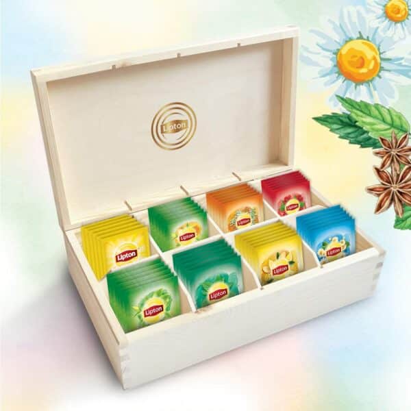 Lipton Assorted Tea Wooden Box, Premium Gift, Gift idea for her, for him, Birthday gift, Christmas gift, Get well soon gift, 48 Tea Bags